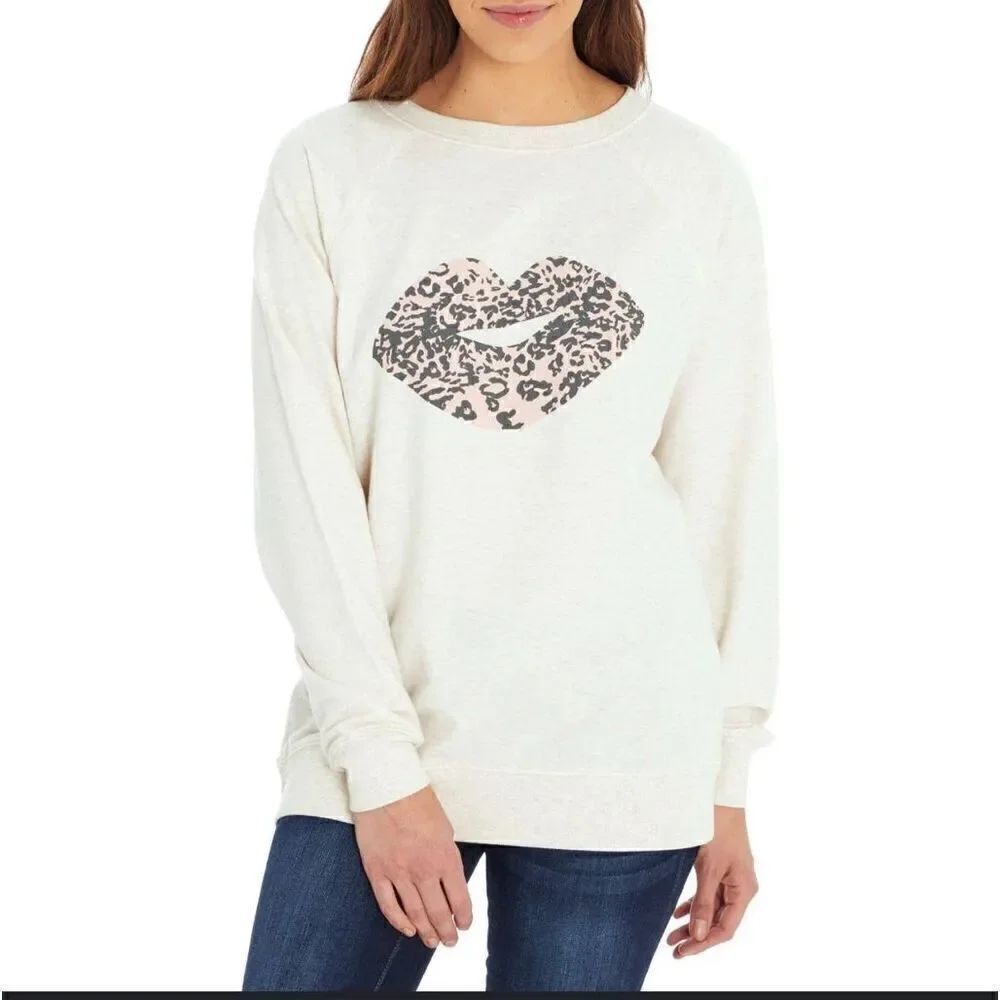 Wildfox leopard lips print pullover sweater XL
